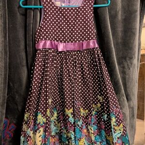 Bonnie Jean Purple Dress with White Dots and Butterfly Design